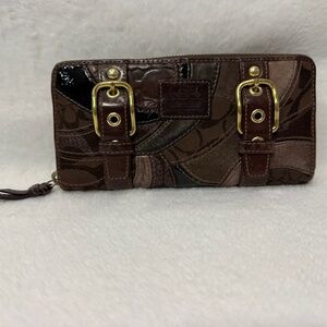 Vintage Coach SoHo Brown Leather Suede Buckle Wallet 12Card Slots Zip Coin Rare